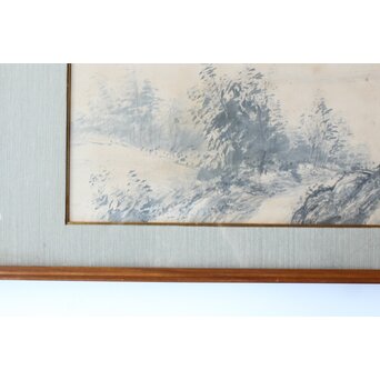 大作 松林桂月『風月漁家図』紙本額装 白井烟嵓 鑑題シール 二代中村蘭台印章　Z558 