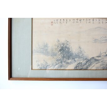 大作 松林桂月『風月漁家図』紙本額装 白井烟嵓 鑑題シール 二代中村蘭台印章　Z558 