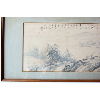 大作 松林桂月『風月漁家図』紙本額装 白井烟嵓 鑑題シール 二代中村蘭台印章　Z558 