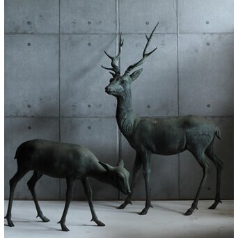 銅製 牡鹿女鹿置物　M438