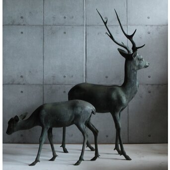 銅製 牡鹿女鹿置物　M438 