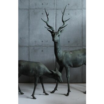 銅製 牡鹿女鹿置物　M438 