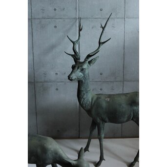 銅製 牡鹿女鹿置物　M438 