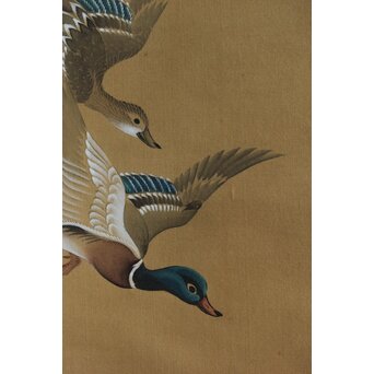 倣 松村景文 群鴨図 絹本軸装　Z560 