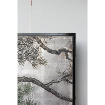 堀田秀叢 鷹松図 一双 銀屏風　Z563 