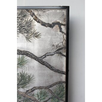 堀田秀叢 鷹松図 一双 銀屏風　Z563 