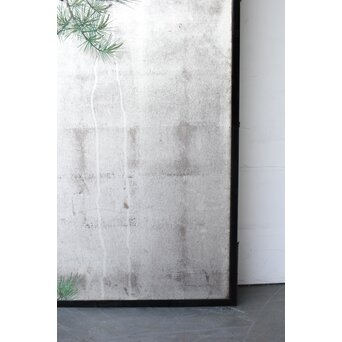 堀田秀叢 鷹松図 一双 銀屏風　Z563 