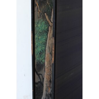 堀田秀叢 鷹松図 一双 銀屏風　Z563 