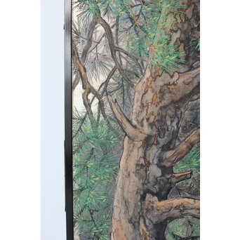 堀田秀叢 鷹松図 一双 銀屏風　Z563 