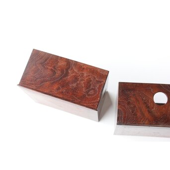 太田萬吉作か 指物 御蔵島製桑か 煙草盆 一対　X475 