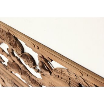 枠無 鶴松竹 堅木木彫欄間 2枚1組　R0445 