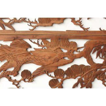 枠無 鶴松竹 堅木木彫欄間 2枚1組　R0445 