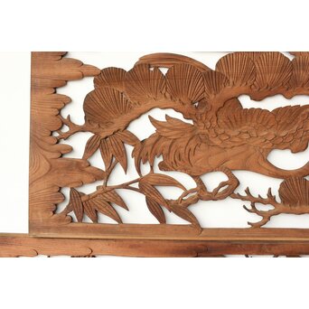 枠無 鶴松竹 堅木木彫欄間 2枚1組　R0445 