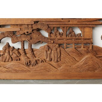 枠無 楼閣文人 堅木欄間　R0446 