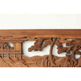 枠無 楼閣文人 堅木欄間　R0446 