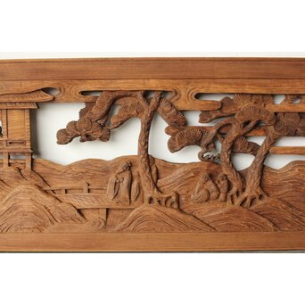 枠無 楼閣文人 堅木欄間　R0446 