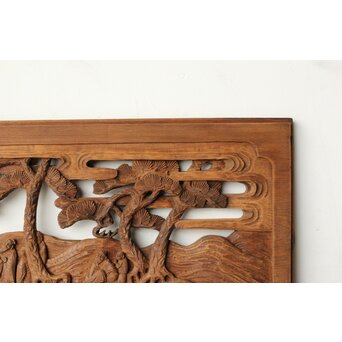 枠無 楼閣文人 堅木欄間　R0446 