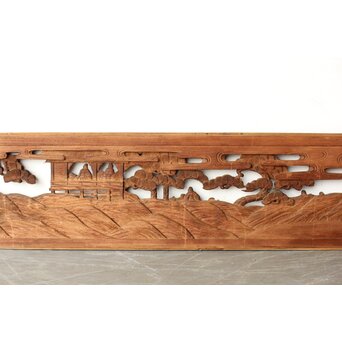 枠無 楼閣文人 堅木欄間　R0446 