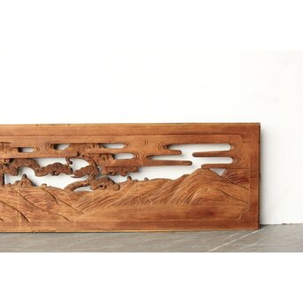 枠無 楼閣文人 堅木欄間　R0446 