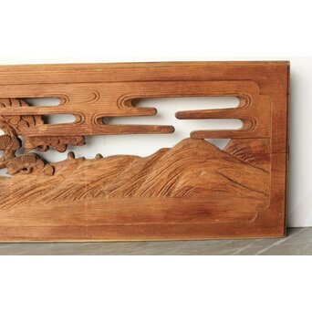 枠無 楼閣文人 堅木欄間　R0446 