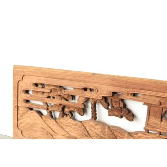 枠無 楼閣文人 堅木欄間　R0446 