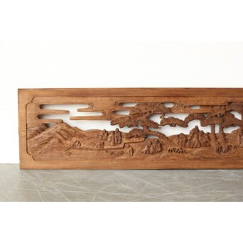 枠無 楼閣文人 堅木欄間　R0446 