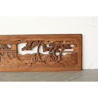 枠無 楼閣文人 堅木欄間　R0446 