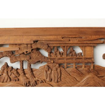 枠無 楼閣文人 堅木欄間　R0446 