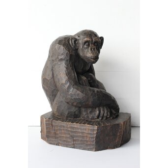 宮本理三郎 チンパンジー 木彫置物　X565 