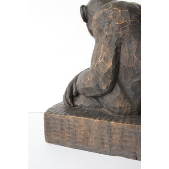 宮本理三郎 チンパンジー 木彫置物　X565 