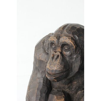 宮本理三郎 チンパンジー 木彫置物　X565 