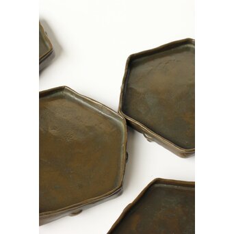 石井勇介 青銅塗六角盆 五客　Q371 