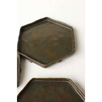 石井勇介 青銅塗六角盆 五客　Q371 