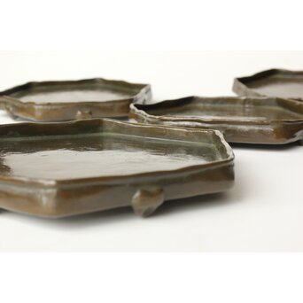 石井勇介 青銅塗六角盆 五客　Q371 