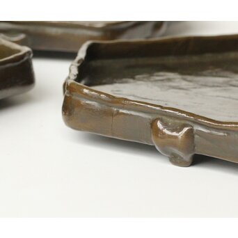 石井勇介 青銅塗六角盆 五客　Q371 