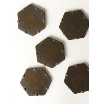 石井勇介 青銅塗六角盆 五客　Q371 