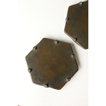 石井勇介 青銅塗六角盆 五客　Q371 