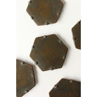 石井勇介 青銅塗六角盆 五客　Q371 