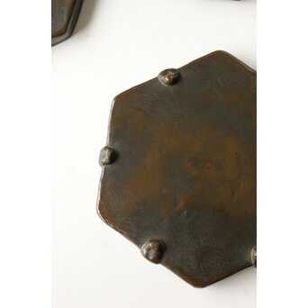 石井勇介 青銅塗六角盆 五客　Q371 