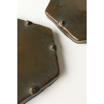 石井勇介 青銅塗六角盆 五客　Q371 