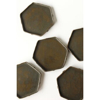 石井勇介 青銅塗六角盆 五客　Q371 
