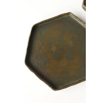 石井勇介 青銅塗六角盆 五客　Q371 