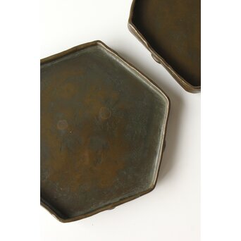 石井勇介 青銅塗六角盆 五客　Q371 