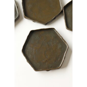 石井勇介 青銅塗六角盆 五客　Q371 
