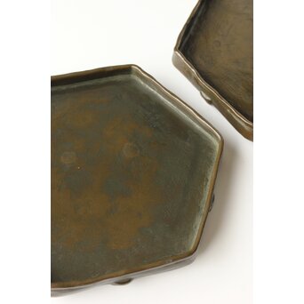 石井勇介 青銅塗六角盆 五客　Q371 