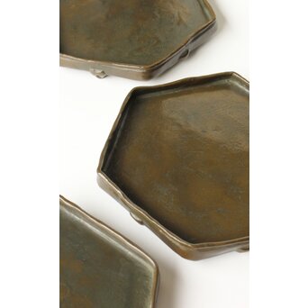 石井勇介 青銅塗六角盆 五客　Q371 