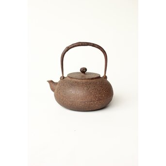 稀少 松橋宗明 南部鋳金研究所 高橋萬治以前の作 虫喰摘 平丸鉄瓶/湯沸　M441