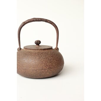 稀少 松橋宗明 南部鋳金研究所 高橋萬治以前の作 虫喰摘 平丸鉄瓶/湯沸　M441 