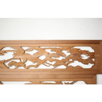 鶴松 木彫欄間 2枚1組　R0449 