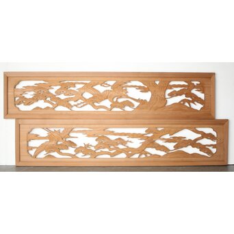 鶴松 木彫欄間 2枚1組　R0449